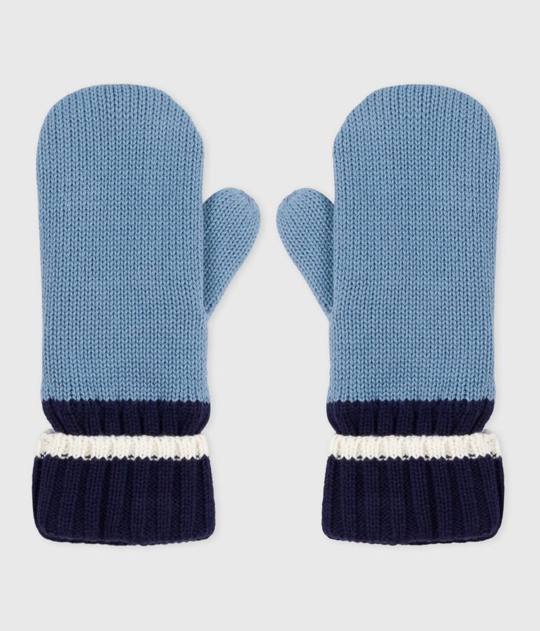Moufles enfant en tricot doubl&eacute; en polaire bleu
