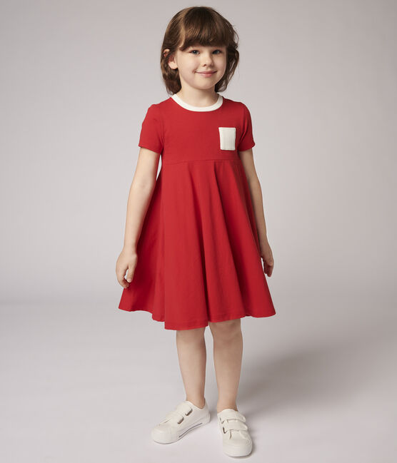 Robe manches courtes en jersey enfant fille rouge TERKUIT