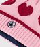 Bonnet enfant jacquard en tricot doubl&eacute; polaire rose/rouge