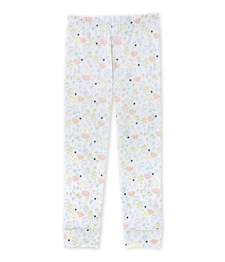 Pantalon de pyjama fille &agrave; coordonner blanc ECUME/rose ROSE/ MULTICO