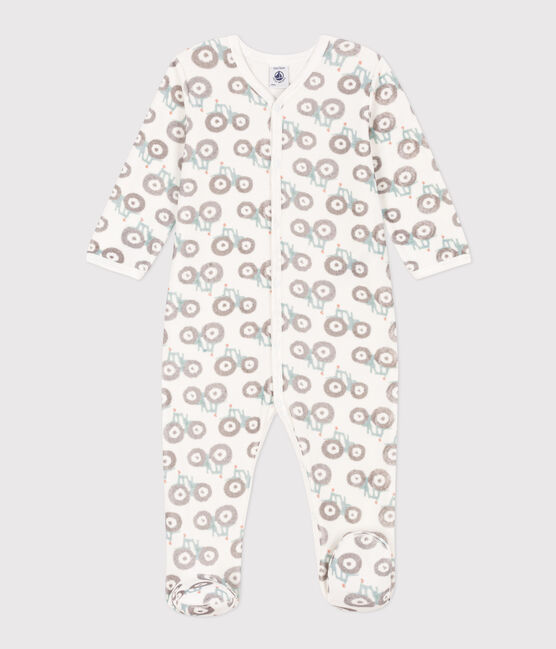 Pyjama bébé tracteurs en velours blanc MARSHMALLOW/blanc MULTICO
