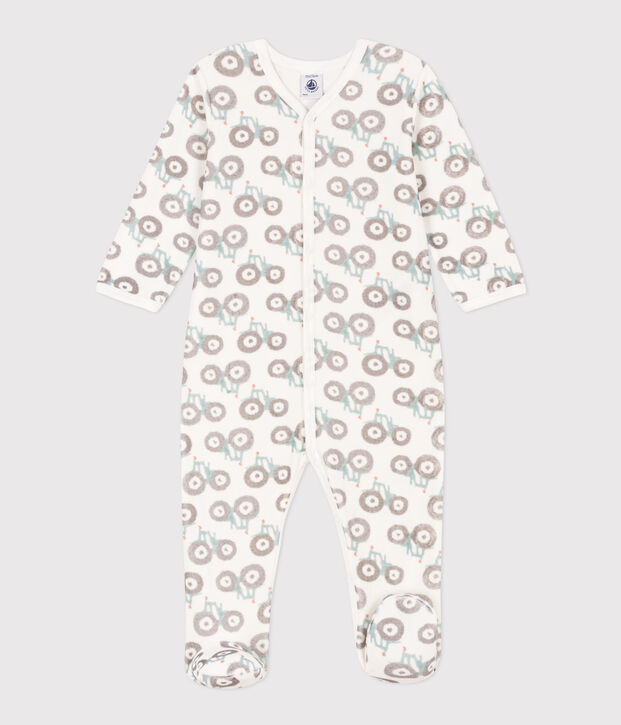 Pyjama b&eacute;b&eacute; tracteurs en velours blanc/multicouleur