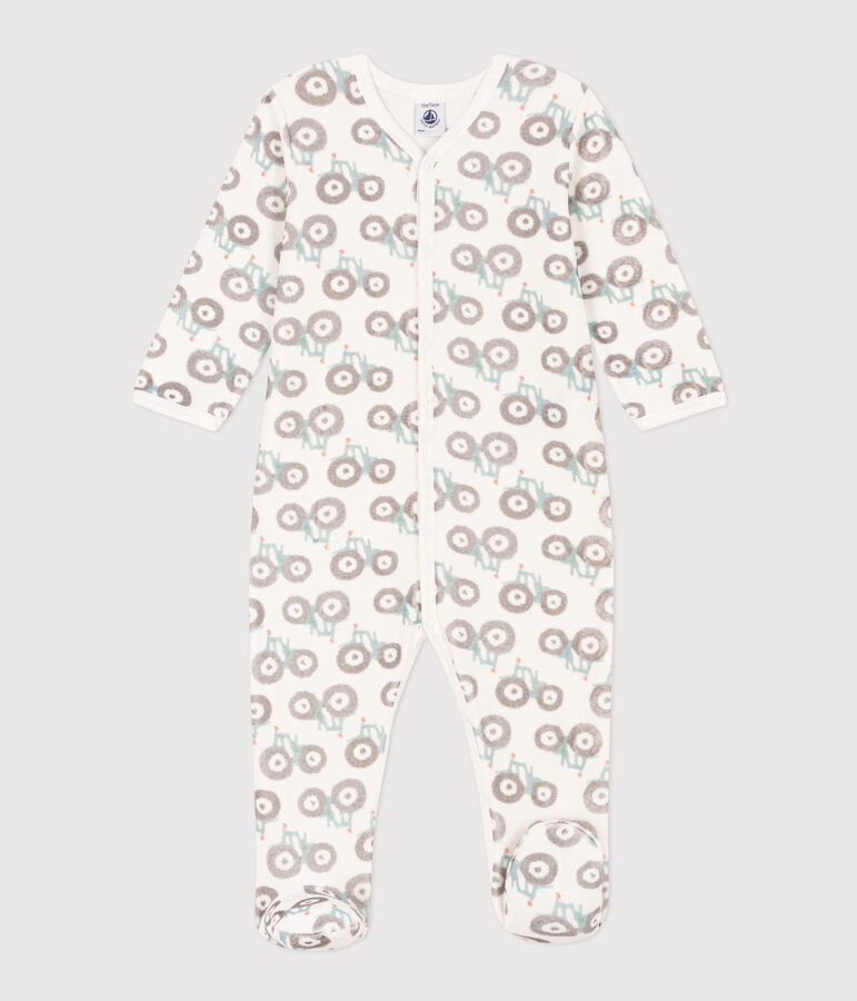 Pyjama b&eacute;b&eacute; tracteurs en velours blanc MARSHMALLOW/blanc MULTICO