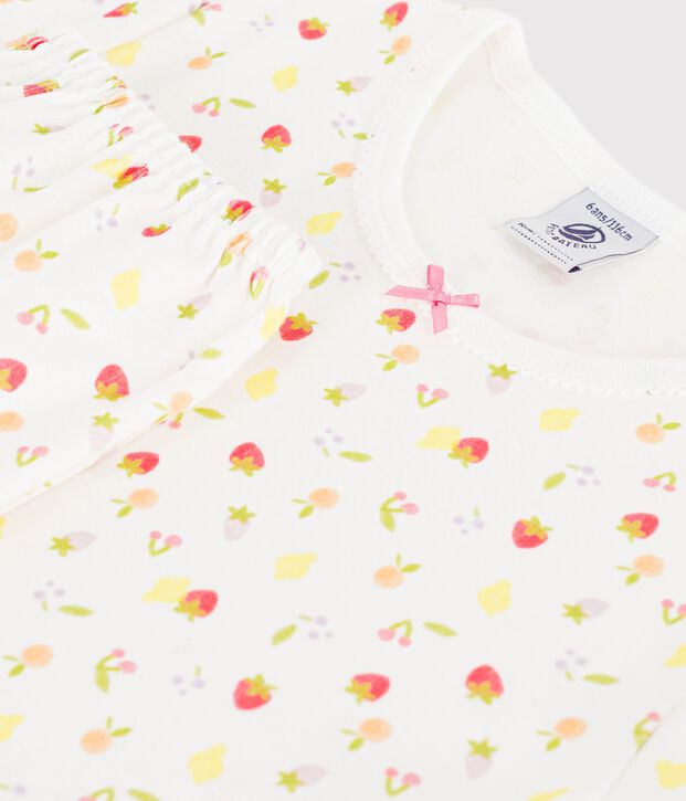 Pyjama capri enfant en coton imprim&eacute; fruits blanc/multicouleur