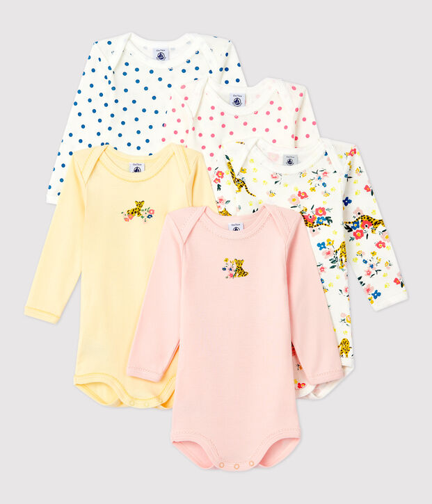 Lot de 5 bodies manches longues b&eacute;b&eacute; fille en coton multicouleur