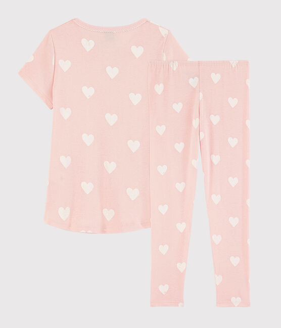 Pyjama rose à cœur petite fille en coton biologique rose MINOIS/blanc ECUME