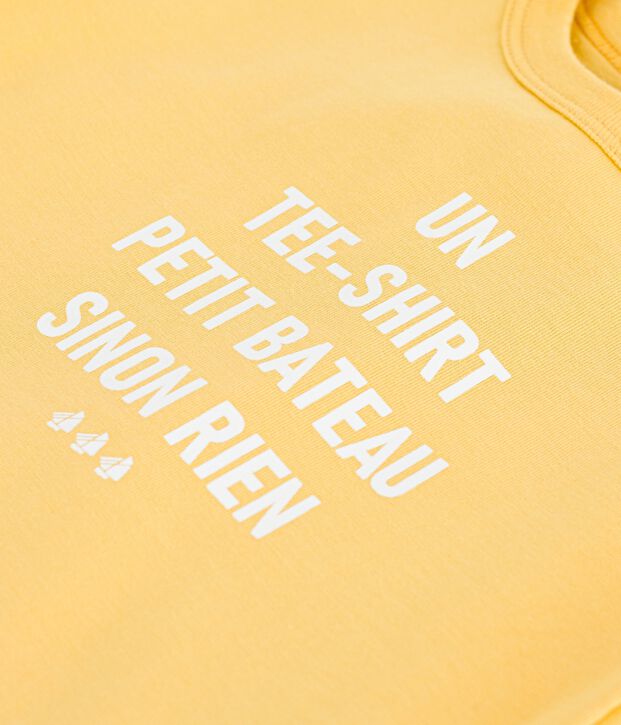 Tee-shirt b&eacute;b&eacute; en coton manches courtes uni &agrave; motif jaune