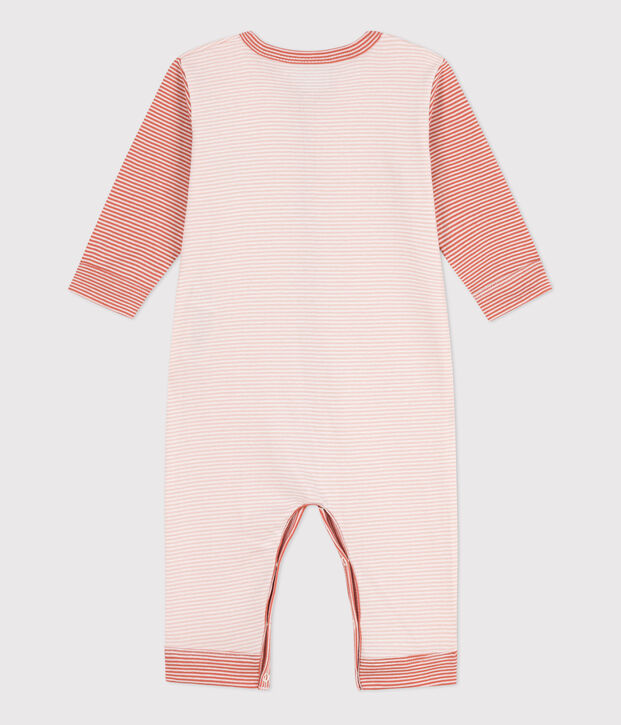Dors-bien sans pieds milleraies en coton rose/blanc