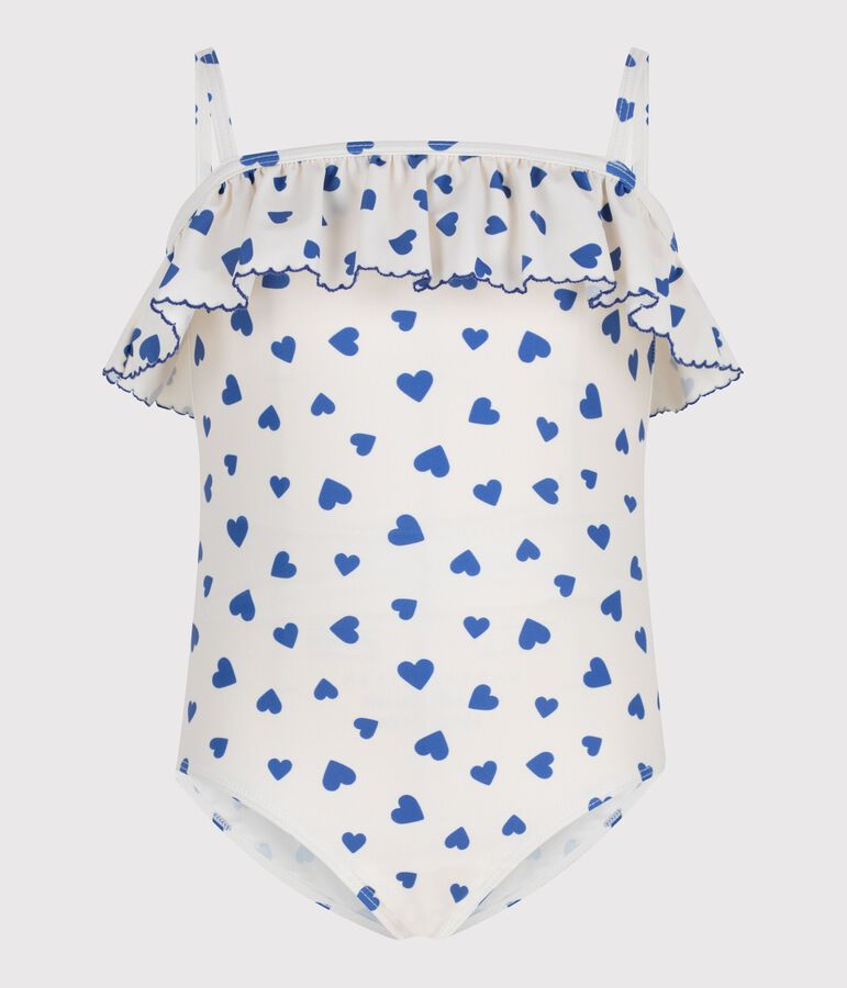 Maillot de bain une pi&egrave;ce enfant imprim&eacute;e c&oelig;urs blanc/bleu