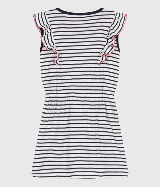 Robe enfant en coton sans manche à rayures blanc MARSHMALLOW/bleu SMOKING