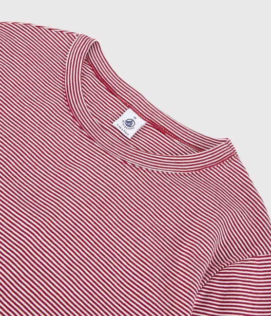 T-shirt col rond iconique en coton rayé Femme rouge SANGRIA/ MARSHMALLOW