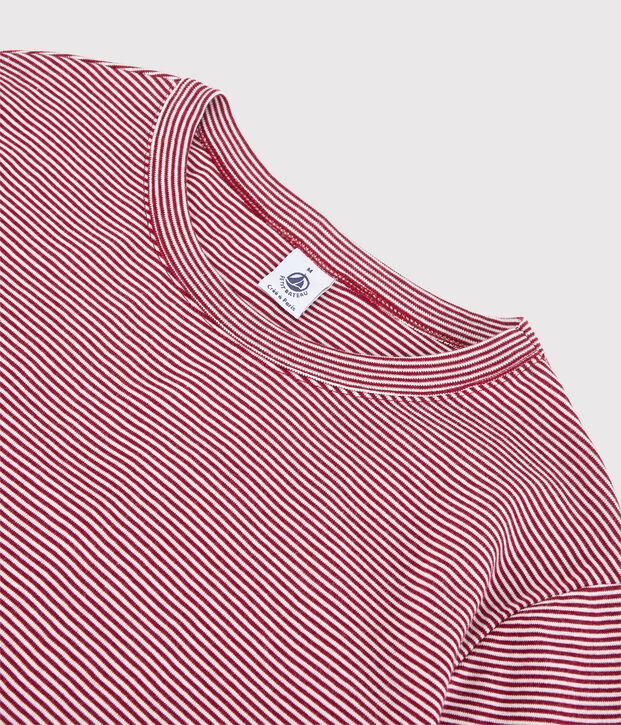 T-shirt col rond iconique en coton ray&eacute; Femme rouge/blanc