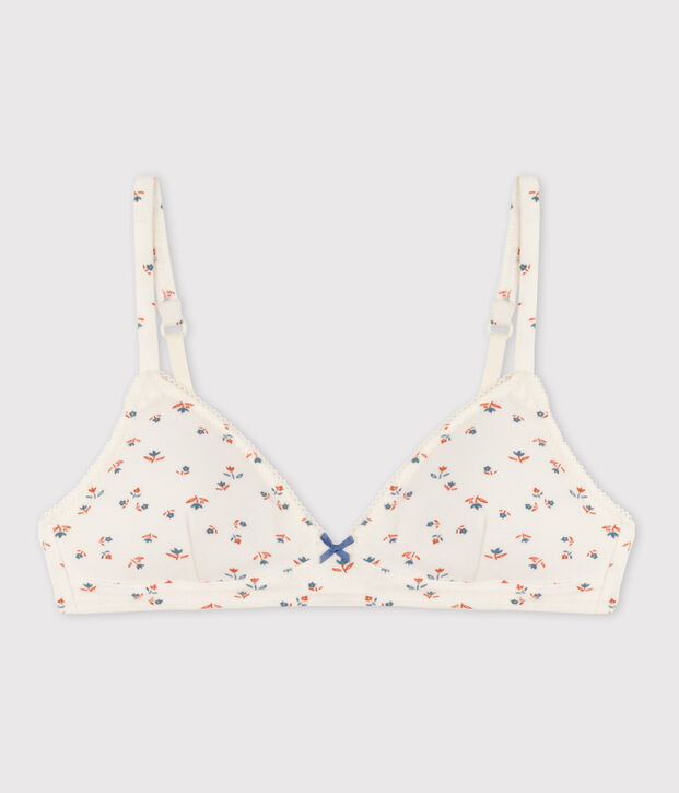 Soutien-gorge padd&eacute; fleur fille en coton et &eacute;lasthanne blanc/multicouleur