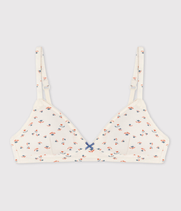 Soutien-gorge padd&eacute; fleur fille en coton et &eacute;lasthanne blanc MARSHMALLOW/blanc MULTICO