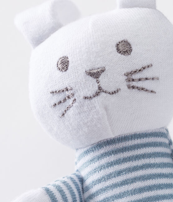 Doudou lapin bébé en jersey bleu FONTAINE/blanc MARSHMALLOW
