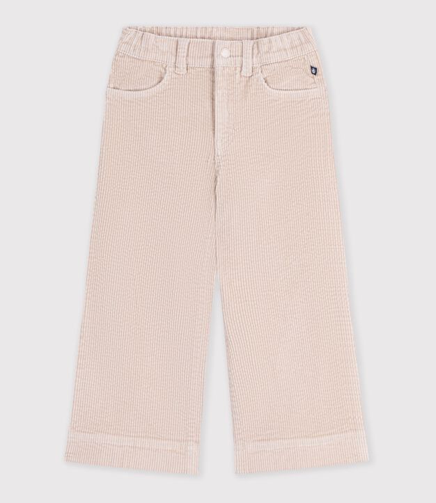 Pantalon wide leg enfant en velours beige clair