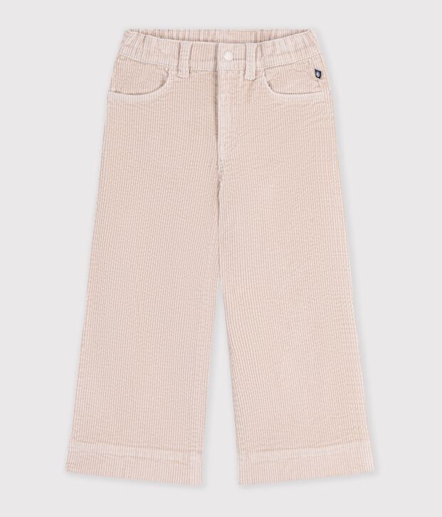 Pantalon wide leg enfant en velours beige clair