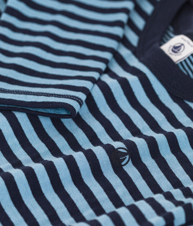 Tee-shirt manches longues en tubique enfant gar&ccedil;on bleu/bleu