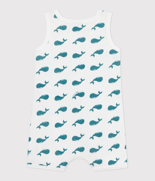 Combinaison courte b&eacute;b&eacute; en coton baleines vert/vert