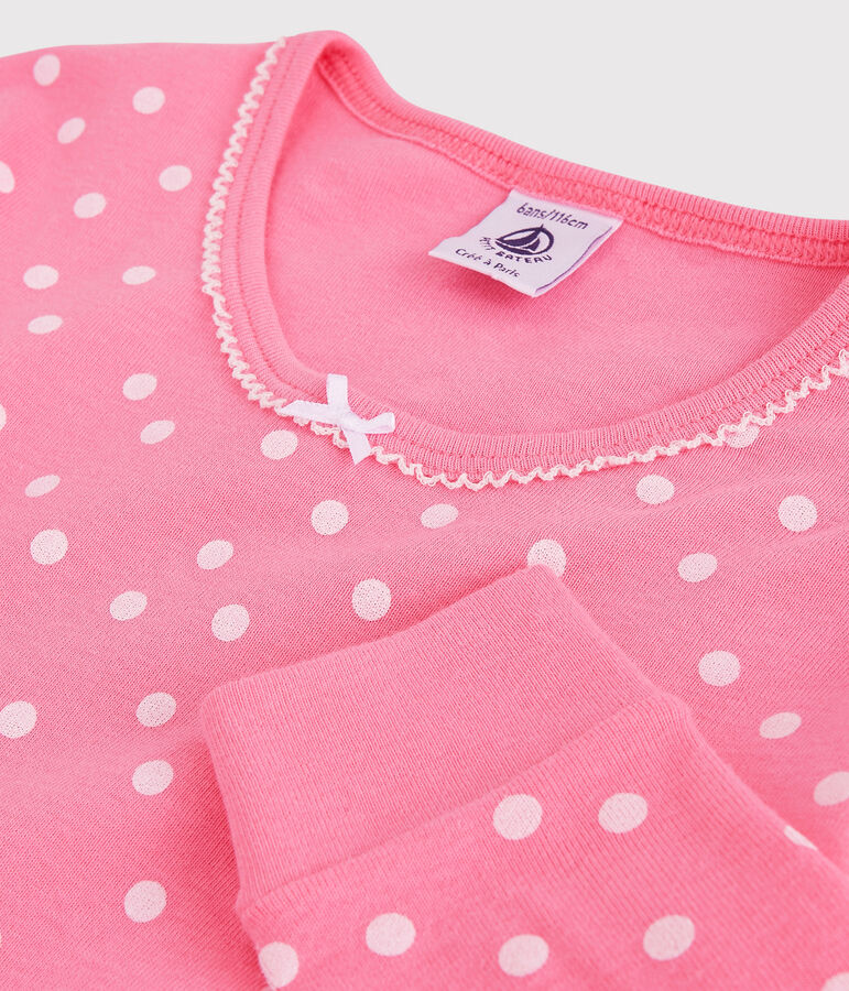 Pyjama snugfit &agrave; pois petite fille en coton rose/blanc