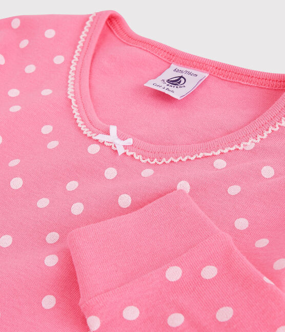 Pyjama snugfit à pois petite fille en coton rose PETAL/blanc ECUME