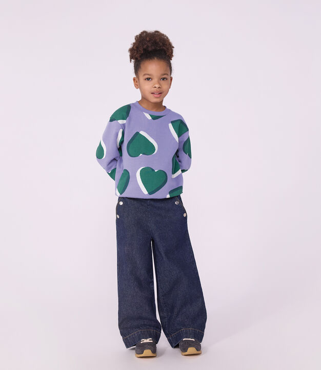 Sweatshirt enfant en coton imprim&eacute; c&oelig;urs violet/multicouleur