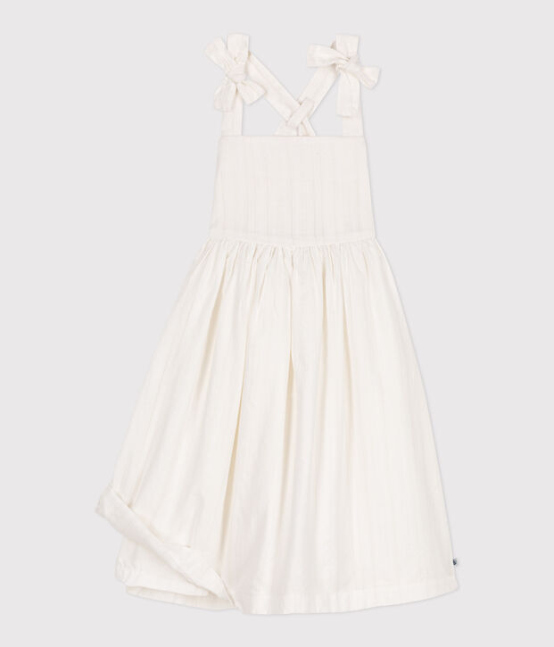 Robe longue &agrave; bretelles enfant en coton uni blanc