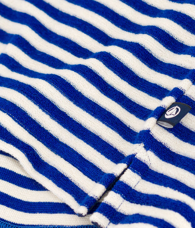 Tee-shirt le Boxy en coton &eacute;ponge ray&eacute; femme bleu/&eacute;cru