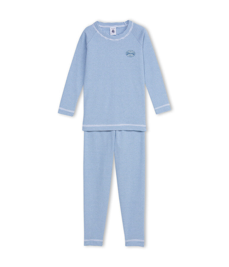 Pyjama gar&ccedil;on en milleraies bleu ALASKA/blanc ECUME