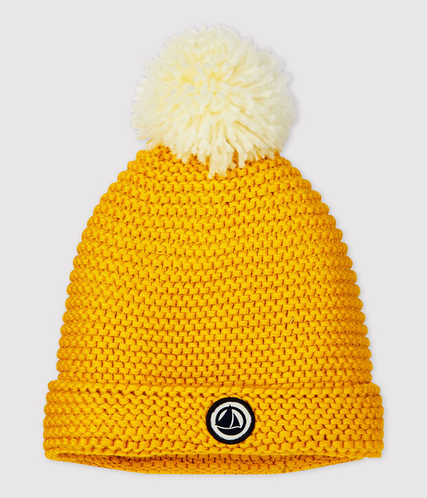 Bonnet &agrave; pompon b&eacute;b&eacute;. jaune