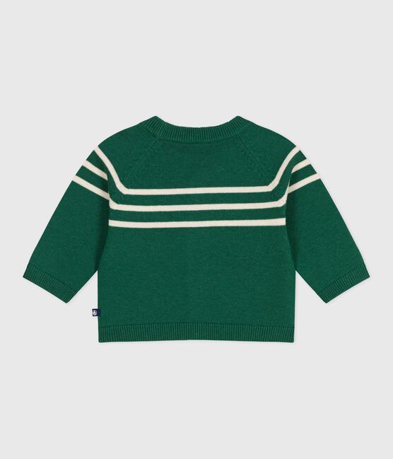 Cardigan bébé en tricot laine et coton rayé vert WILLOW/ AVALANCHE
