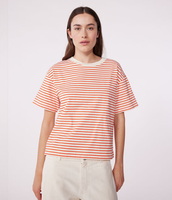 Tee-shirt Femme Le Boxy en coton rayé rouge AVALANCHE/ SPICY