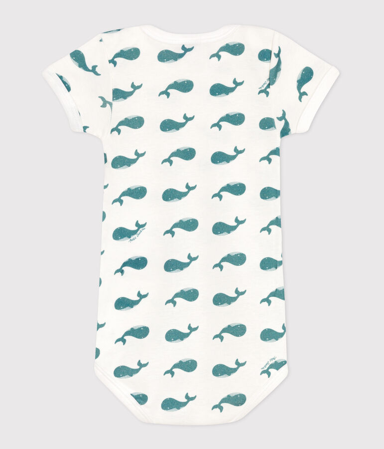 Body manches courtes en coton imprim&eacute; b&eacute;b&eacute; blanc/vert