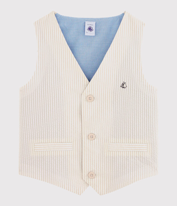 Gilet sans manches garcon beige/blanc