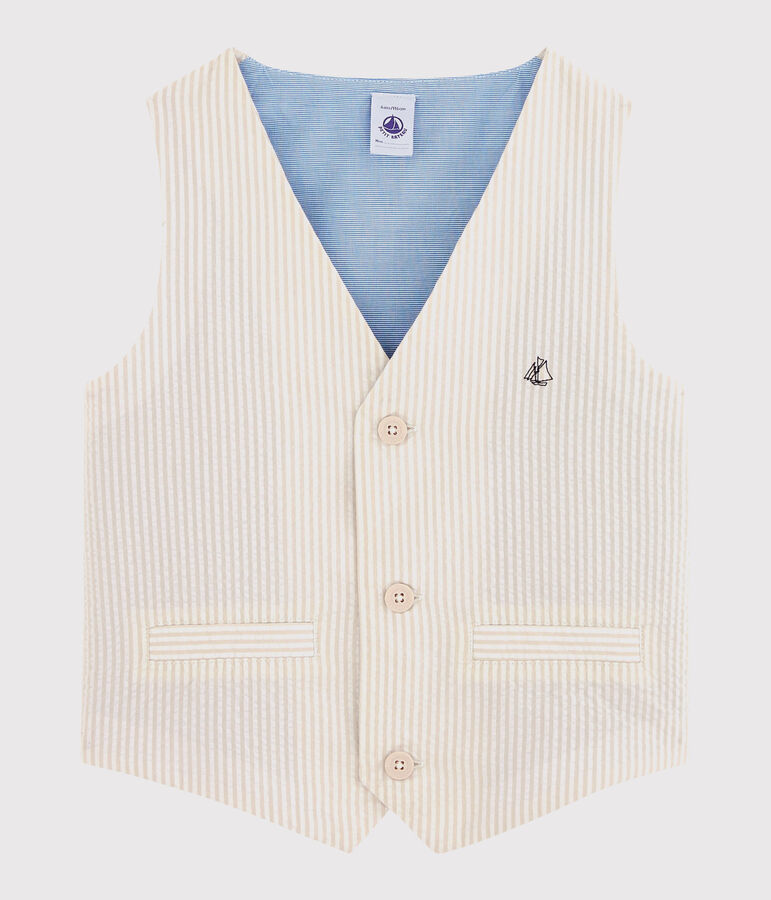 Gilet sans manches garcon beige/blanc