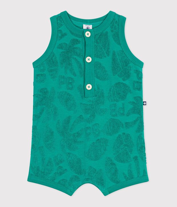 Combinaison courte b&eacute;b&eacute; en coton motifs palmiers vert