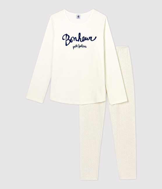 Pyjama à pois fille en coton biologique blanc MARSHMALLOW/bleu MEDIEVAL