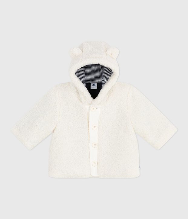 Manteau &agrave; capuche b&eacute;b&eacute; ouatin&eacute; en sherpa blanc cass&eacute;