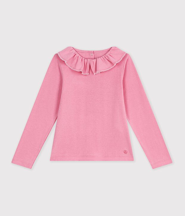Tee-shirt &agrave; col enfant manches longues uni rose