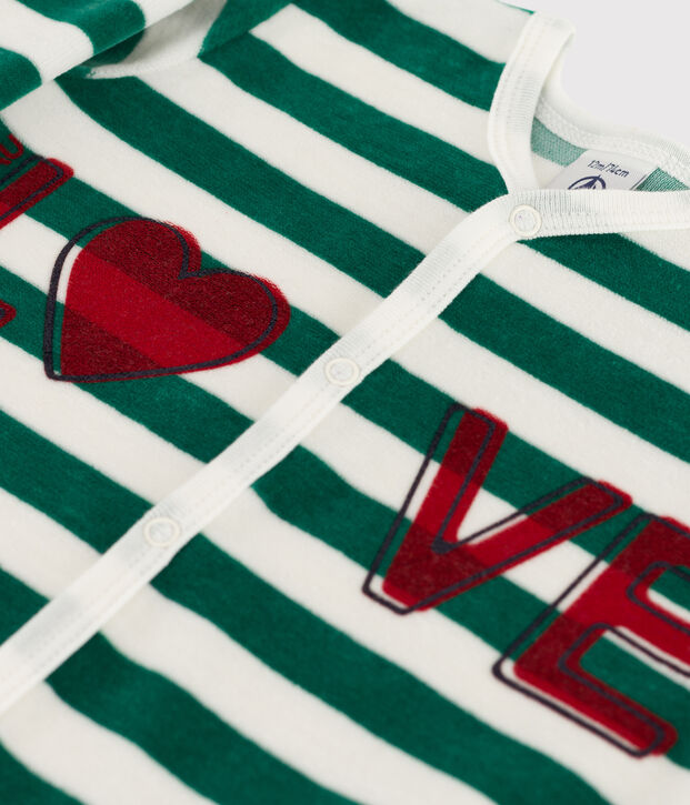 Dors-bien b&eacute;b&eacute; en velours vert/blanc