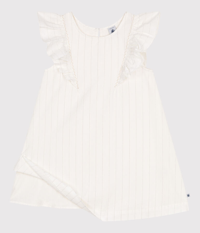 Robe enfant en coton manches courtes blanc MARSHMALLOW/gris ARGENT