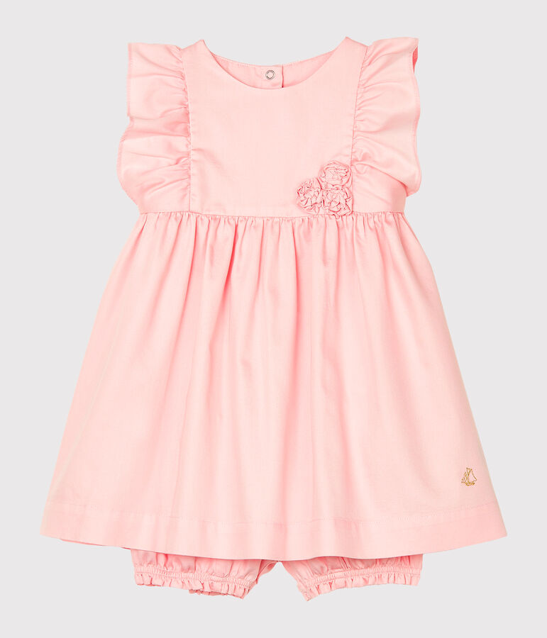 Robe et bloomer b&eacute;b&eacute; fille en satin rose