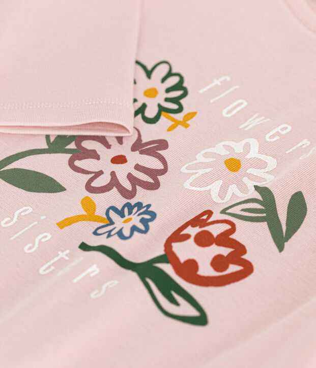 Tee-shirt manches longues en c&ocirc;te enfant fille rose