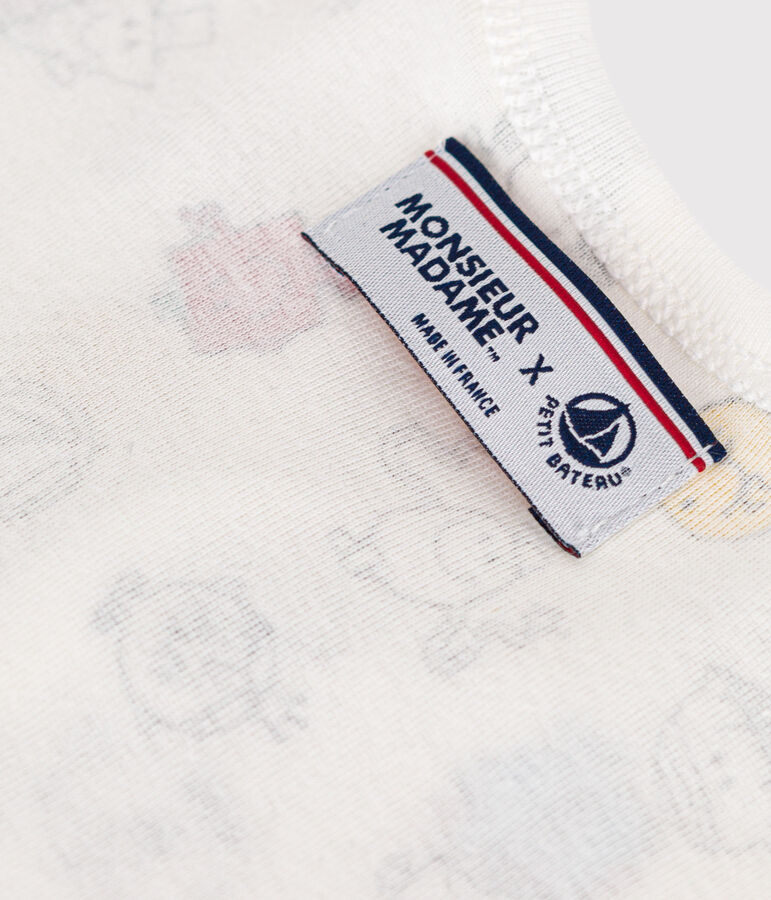 Combinaison courte imprim&eacute; Monsieur Madame en coton b&eacute;b&eacute; blanc MARSHMALLOW/blanc MULTICO