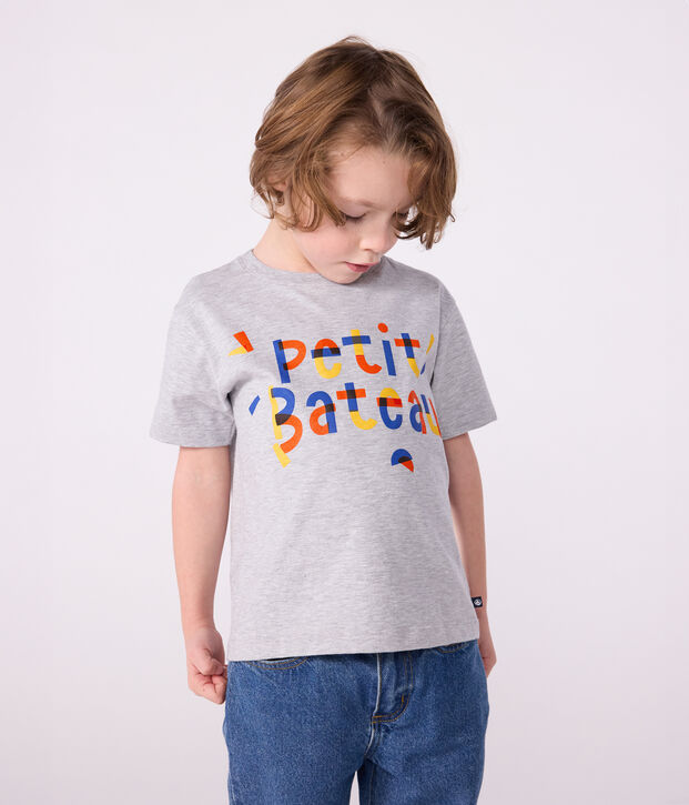 Tee-shirt enfant &agrave; manches courtes imprim&eacute; gris chin&eacute;