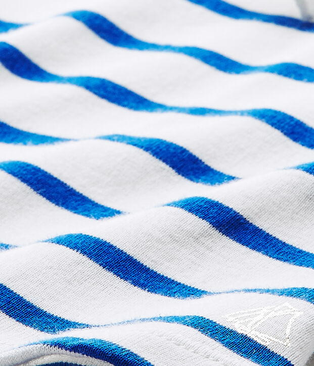 T-shirt b&eacute;b&eacute; fille manches longues ray&eacute; blanc/bleu
