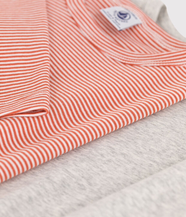 Lot de 2 tee-shirts manches longues milleraies enfant fille / gar&ccedil;on en coton multicouleur