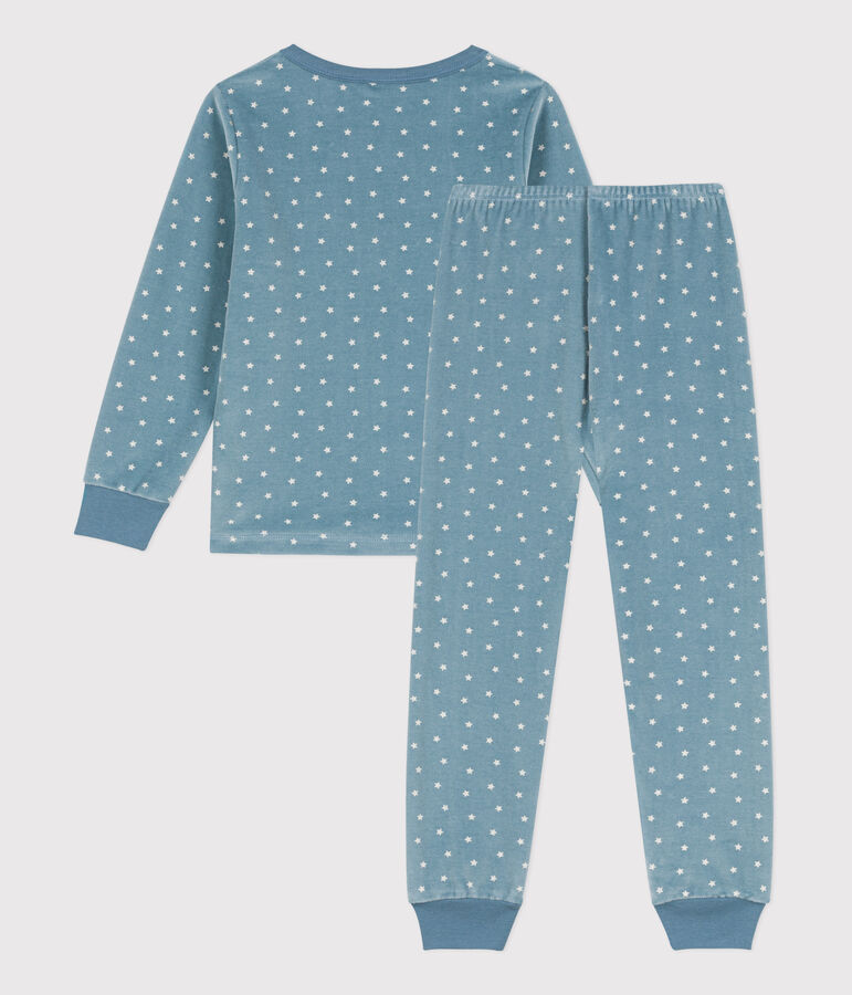 Pyjama &eacute;toile en velours enfant bleu/&eacute;cru