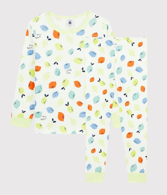 Pyjama imprimé citrons  petit garçon-petite fille en coton biologique blanc MARSHMALLOW/blanc MULTICO
