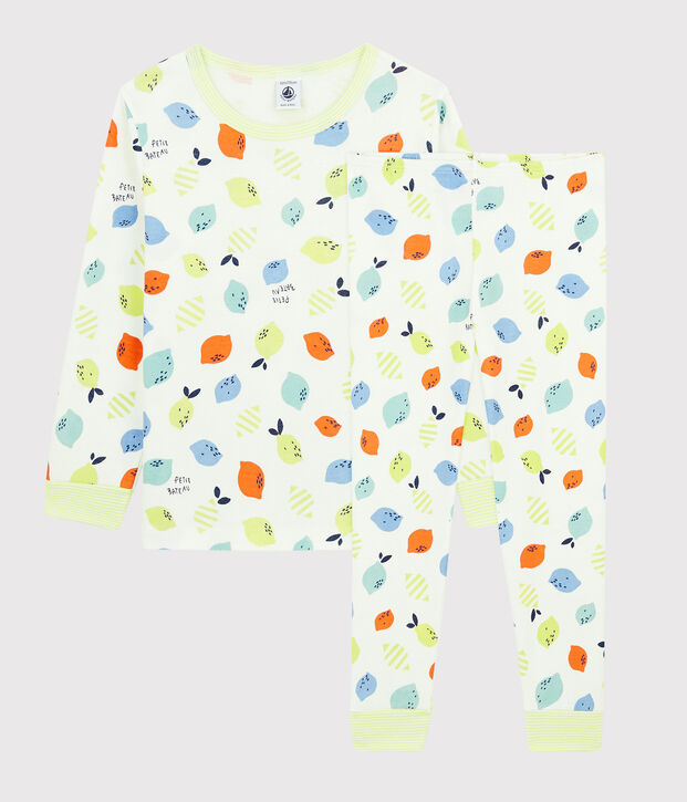 Pyjama imprim&eacute; citrons  petit gar&ccedil;on-petite fille en coton biologique blanc/multicouleur